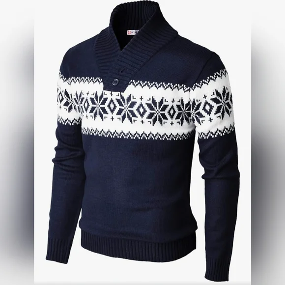 H2H Men’s Slim Fit Casual Christmas Sweater - Picture 1 of 8